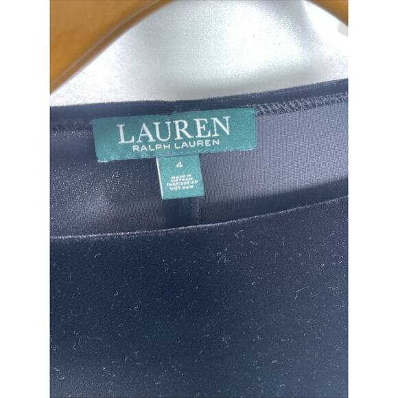 Ralph Lauren Womens Sz 4 Black Velvet Dress Knee Length Event Stretch Lined Bell - Picture 2 of 10